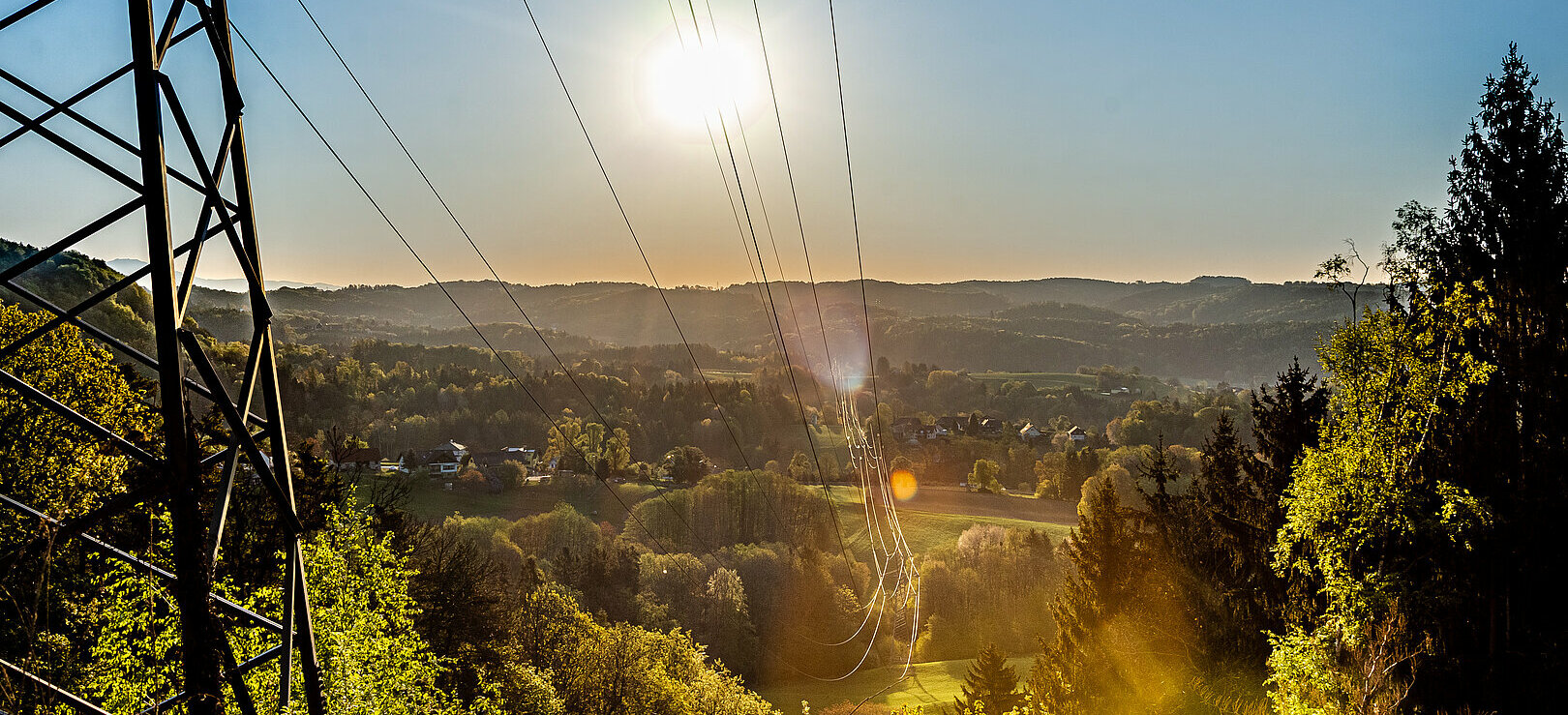 Stromleitung Natur Sonnenaufgang Landschaftsszene Graz Umgebung Stromleitung Natur Sonnenaufgang Landschaftsszene Graz Umgebung