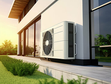 Eine Wärmepumpe eines modernen Hauses