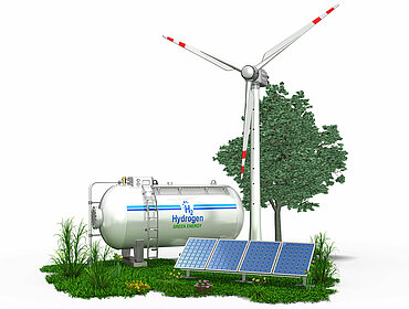 Wasserstoff; Wasserstoftank; windkraftanlage; Windmühle; Windrad; strom; solar; Solarpanele; Nachhaltigkeit; Rasen; grün; Sonnenenergie; Windenergie; erneuerbare; h2; Panzer; Ökostrom; Ökologie; Technologie; Alternative; Elektrizität; Natur; freigestellt; durchsichtig; Hintergrund; Anlagen; Himmel; Geschäft; klima; Klimawandel;