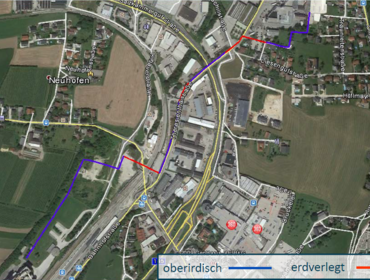 Verlauf der Abwärmeleitung am Satellitenbild.