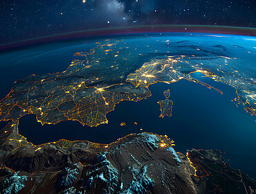 Blick auf die Erde bei Nacht