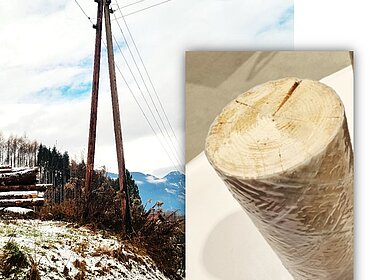 Strommast natur: Imprägnierung ohne Teeröl.